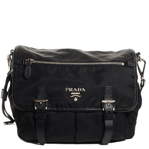 prada black tessuto nylon messenger bag|prada messenger bag female.